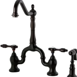 Sale Tudor Deck Mount Bridge Kitchen Faucet with Brass Sprayer Faucets With Side Spray|Bridge Faucets