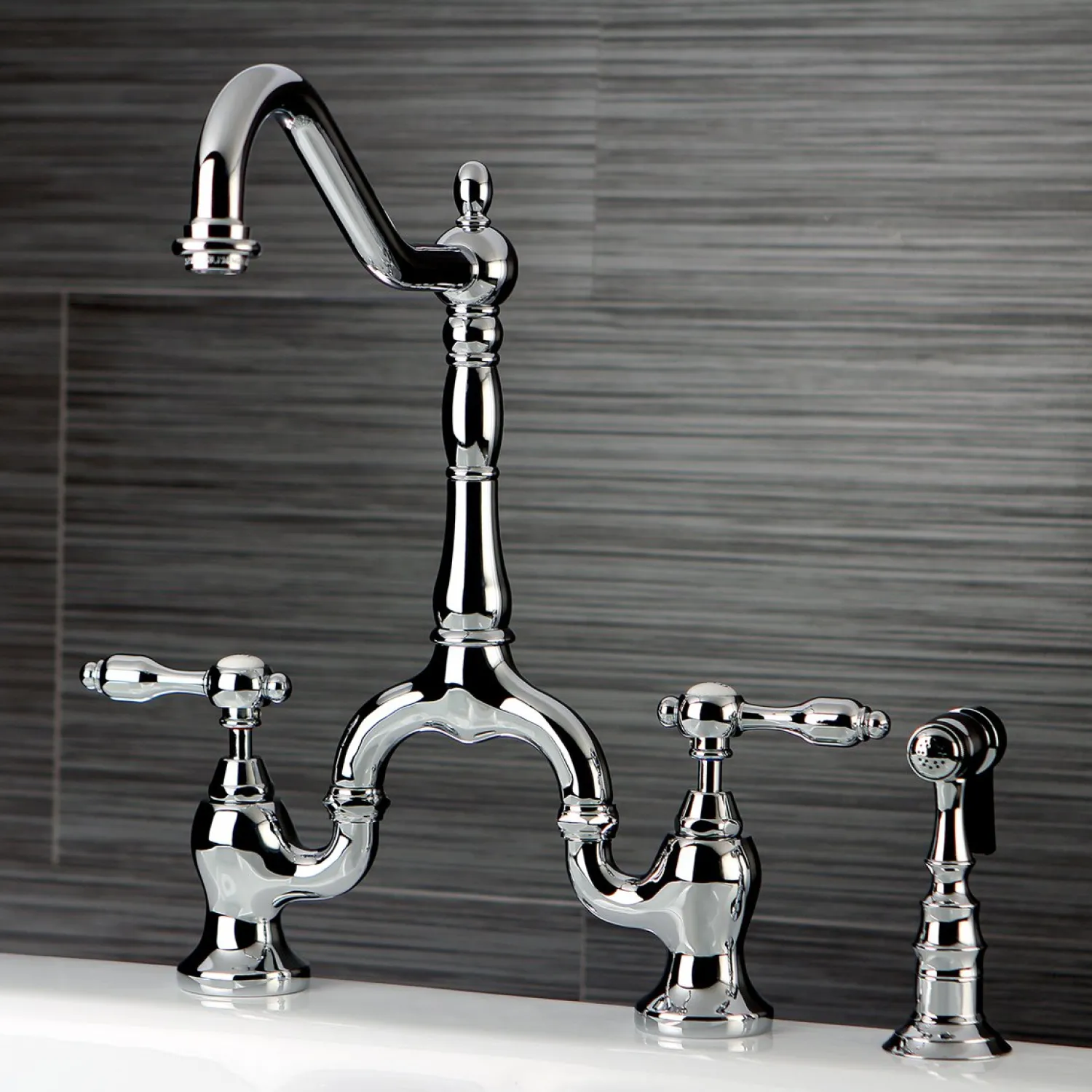 Sale Tudor Deck Mount Bridge Kitchen Faucet with Brass Sprayer Faucets With Side Spray|Bridge Faucets