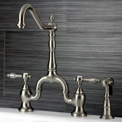 Sale Tudor Deck Mount Bridge Kitchen Faucet with Brass Sprayer Faucets With Side Spray|Bridge Faucets