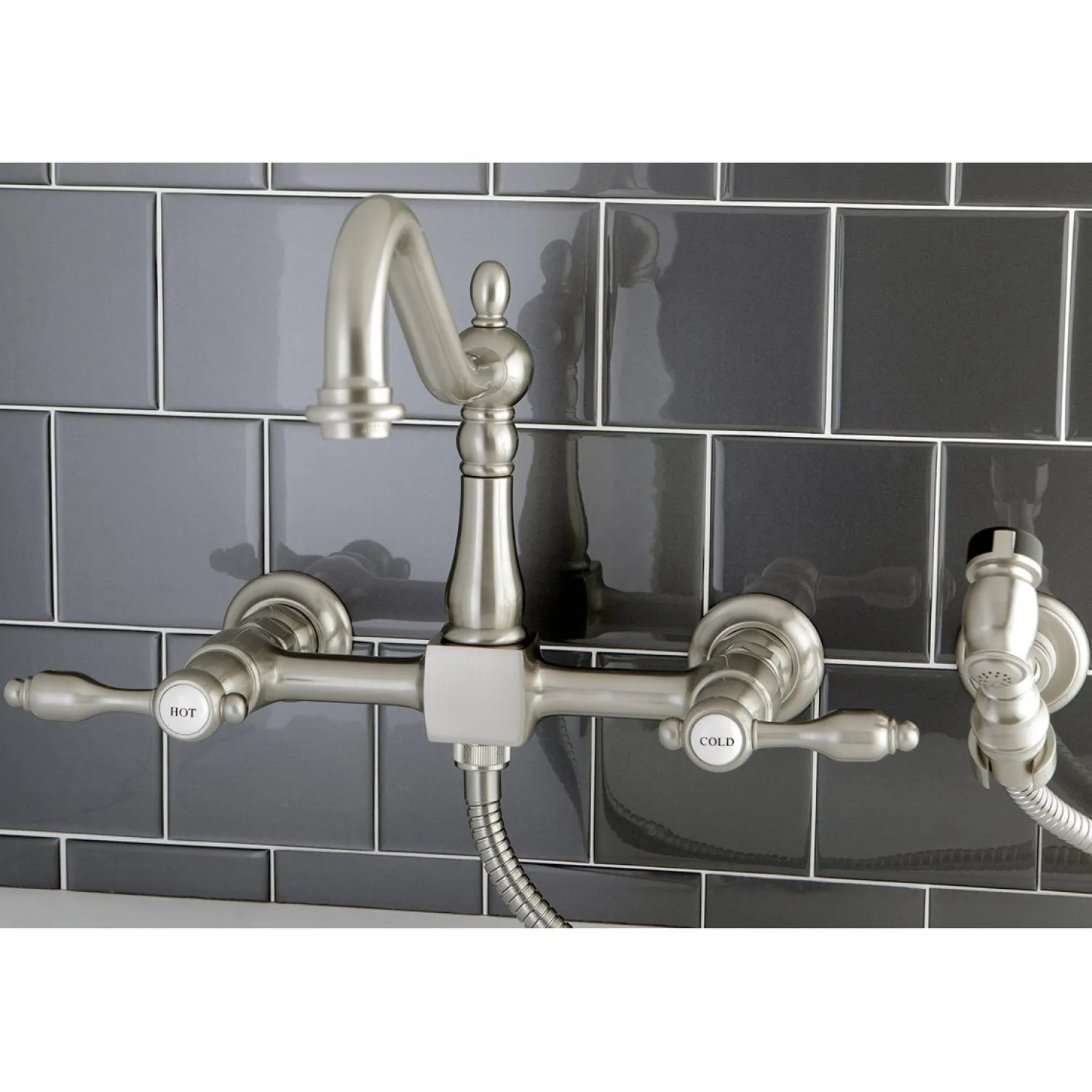Hot Tudor 8-Inch Centerset Wall Mount Kitchen Faucet with Brass Sprayer Wall Mounted Kitchen Faucets|Faucets With Side Spray