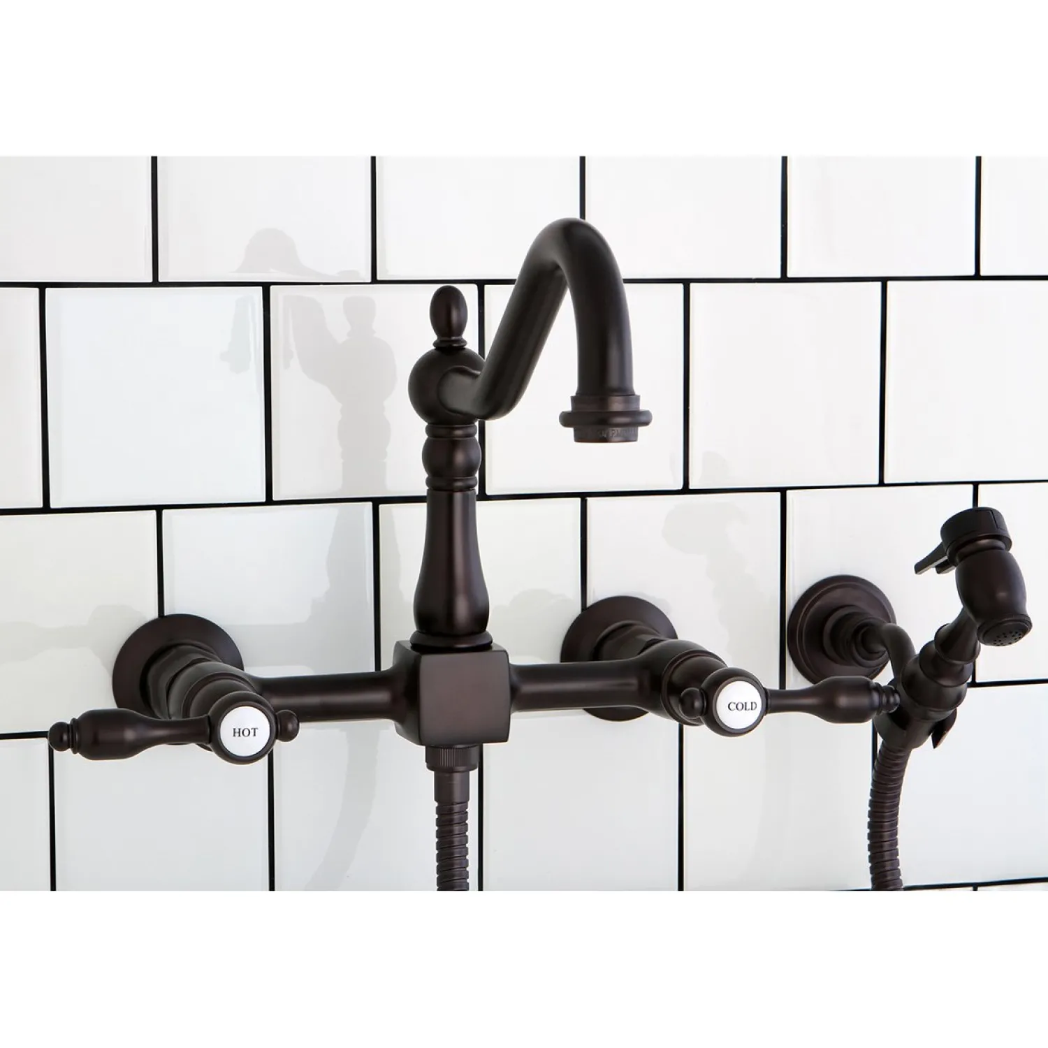 Hot Tudor 8-Inch Centerset Wall Mount Kitchen Faucet with Brass Sprayer Wall Mounted Kitchen Faucets|Faucets With Side Spray