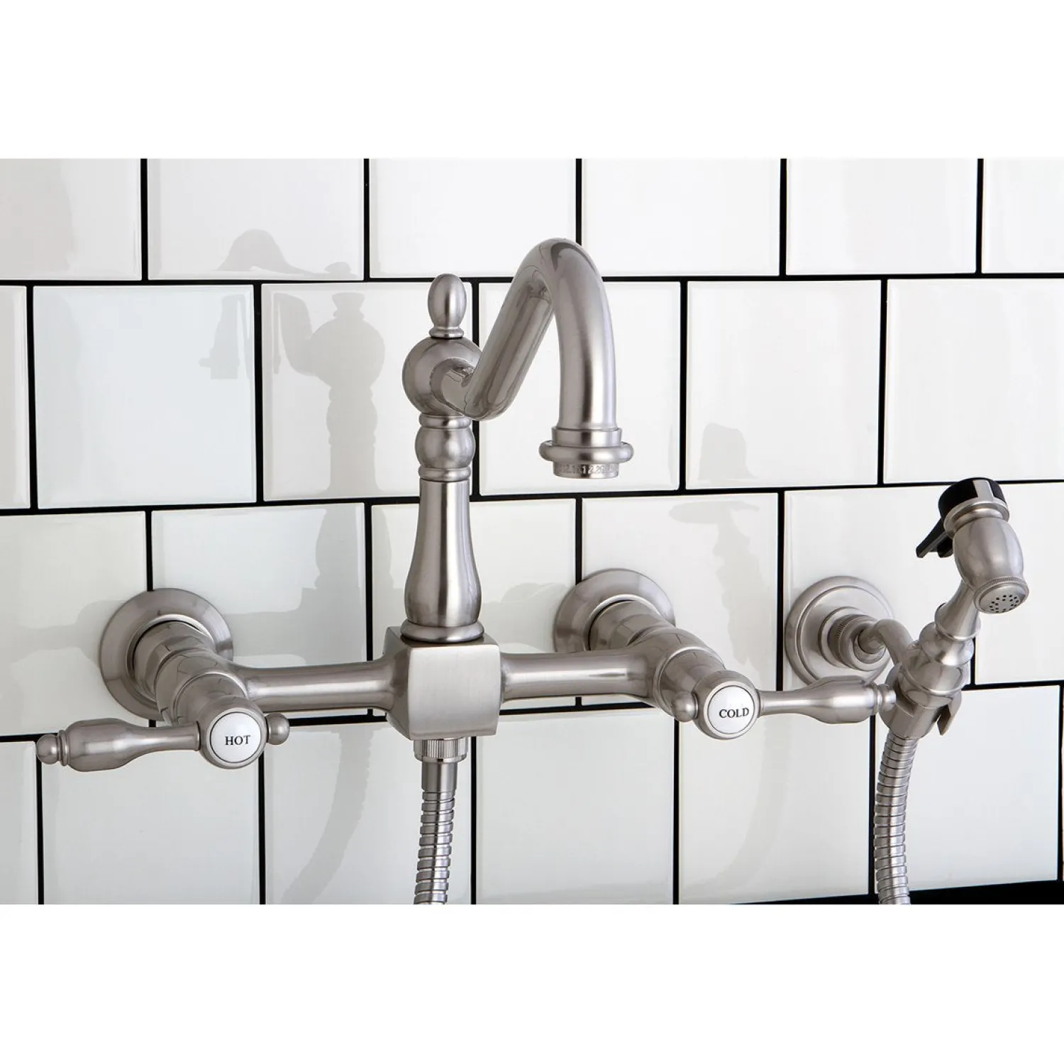 Hot Tudor 8-Inch Centerset Wall Mount Kitchen Faucet with Brass Sprayer Wall Mounted Kitchen Faucets|Faucets With Side Spray