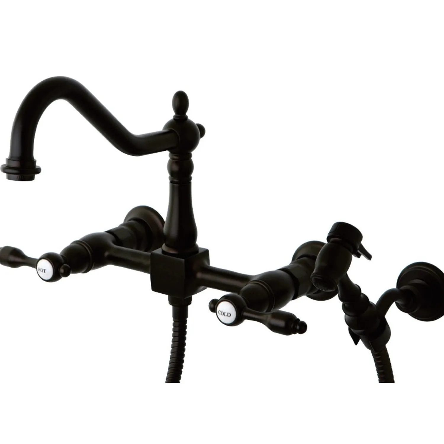 Hot Tudor 8-Inch Centerset Wall Mount Kitchen Faucet with Brass Sprayer Wall Mounted Kitchen Faucets|Faucets With Side Spray