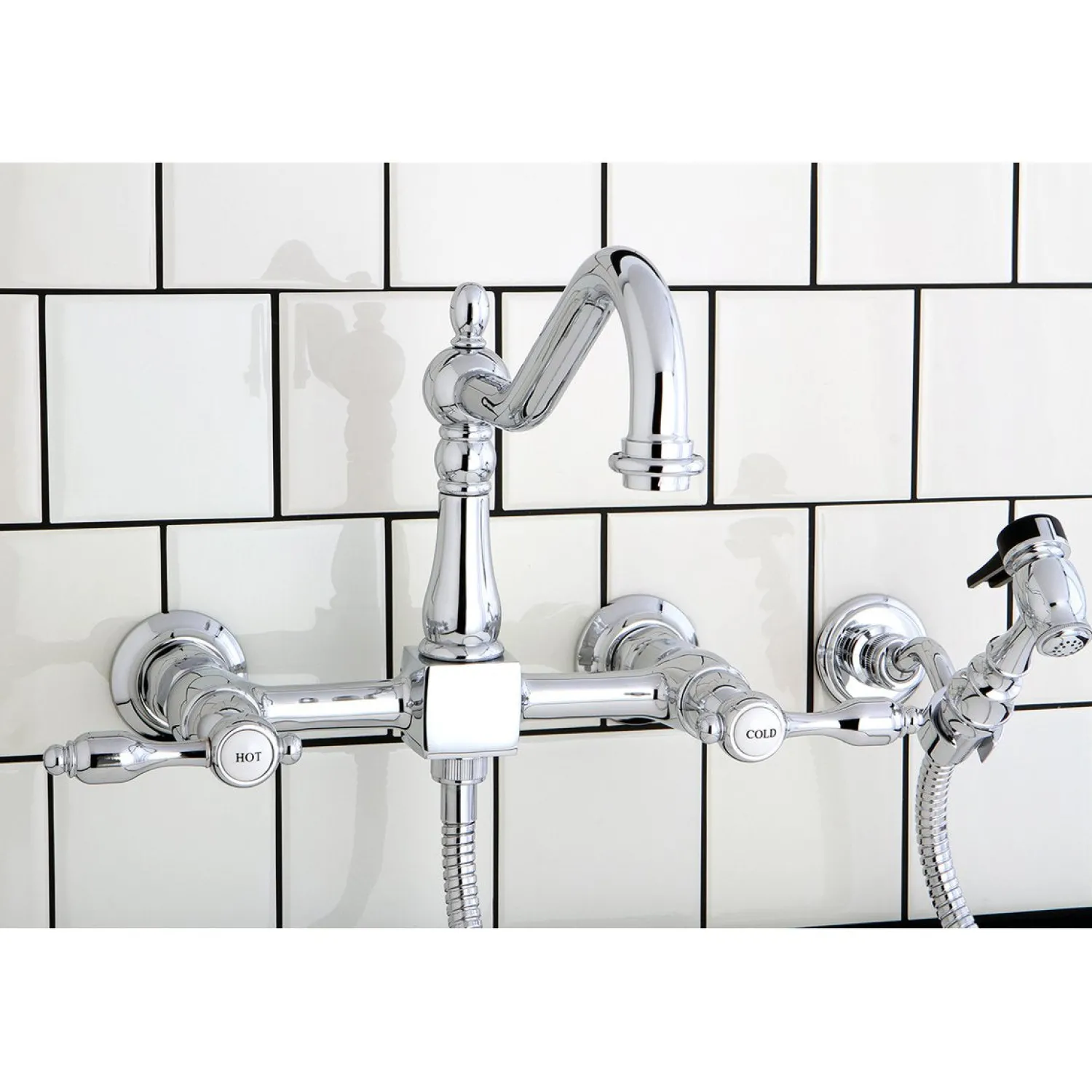 Hot Tudor 8-Inch Centerset Wall Mount Kitchen Faucet with Brass Sprayer Wall Mounted Kitchen Faucets|Faucets With Side Spray