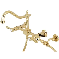Hot Tudor 8-Inch Centerset Wall Mount Kitchen Faucet with Brass Sprayer Wall Mounted Kitchen Faucets|Faucets With Side Spray