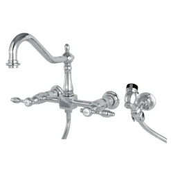 Hot Tudor 8-Inch Centerset Wall Mount Kitchen Faucet with Brass Sprayer Wall Mounted Kitchen Faucets|Faucets With Side Spray