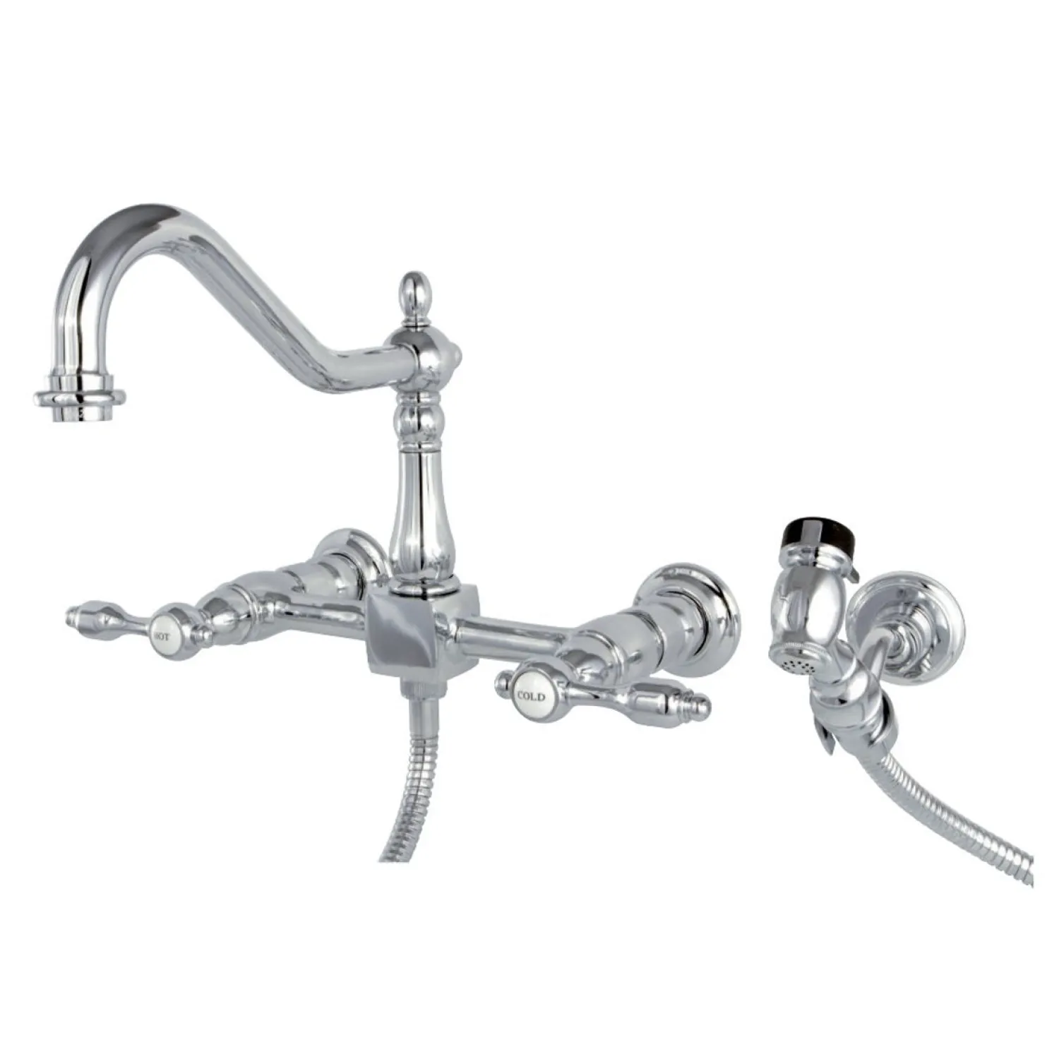 Hot Tudor 8-Inch Centerset Wall Mount Kitchen Faucet with Brass Sprayer Wall Mounted Kitchen Faucets|Faucets With Side Spray