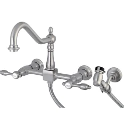 Hot Tudor 8-Inch Centerset Wall Mount Kitchen Faucet with Brass Sprayer Wall Mounted Kitchen Faucets|Faucets With Side Spray