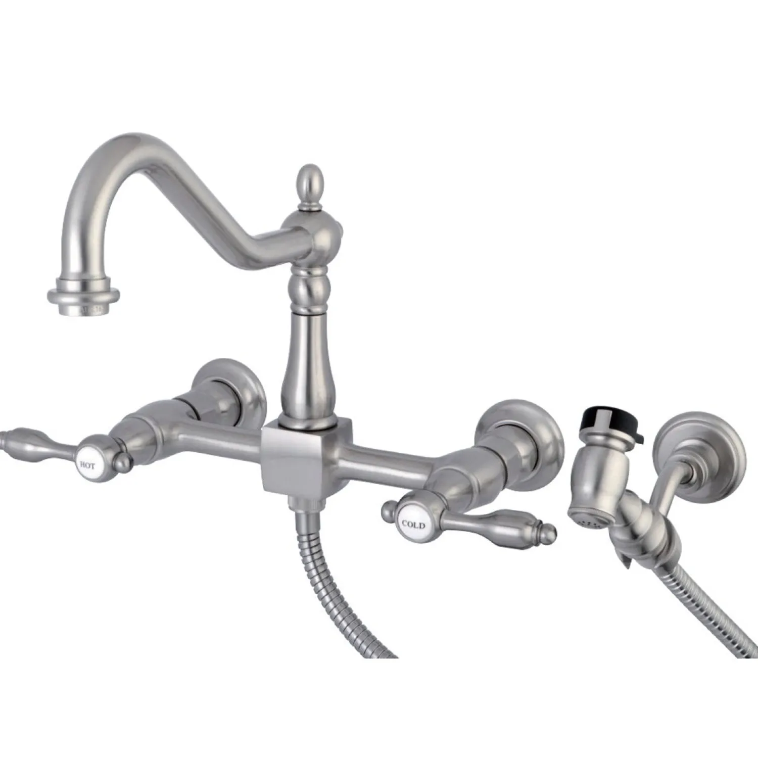 Hot Tudor 8-Inch Centerset Wall Mount Kitchen Faucet with Brass Sprayer Wall Mounted Kitchen Faucets|Faucets With Side Spray