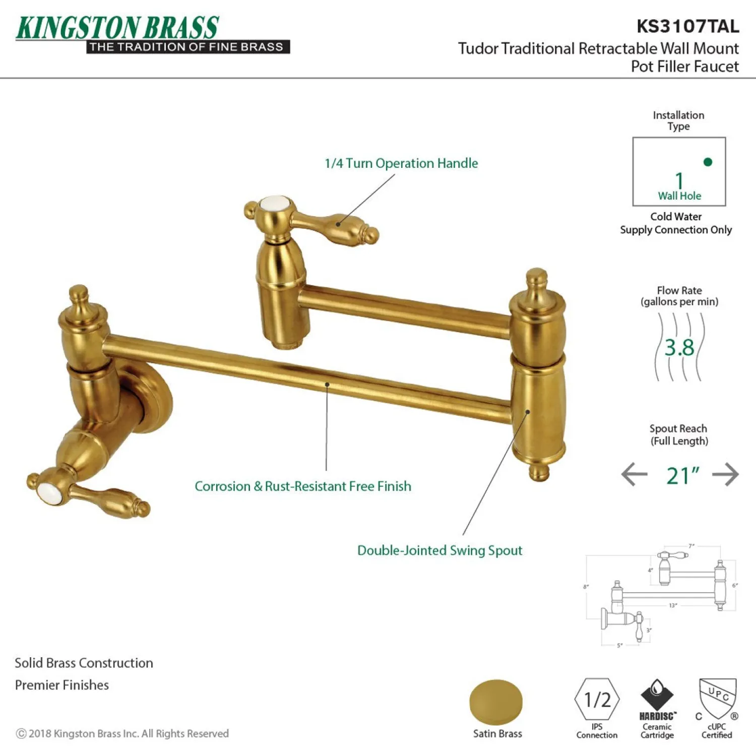 Outlet Tudor Wall Mount Pot Filler Kitchen Faucet Wall Mounted Kitchen Faucets|Single Hole