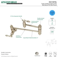 Outlet Tudor Wall Mount Pot Filler Kitchen Faucet Wall Mounted Kitchen Faucets|Single Hole