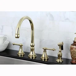 New Tuscany 8" Deck Mount Kitchen Faucet with Brass Sprayer Widespread Kitchen Faucets|Faucets With Side Spray