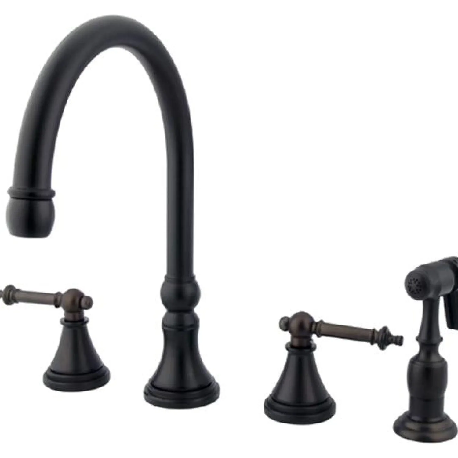 New Tuscany 8" Deck Mount Kitchen Faucet with Brass Sprayer Widespread Kitchen Faucets|Faucets With Side Spray
