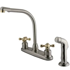 Hot Victorian Deck Mount Centerset 4-Hole Kitchen Faucet Faucets With Side Spray