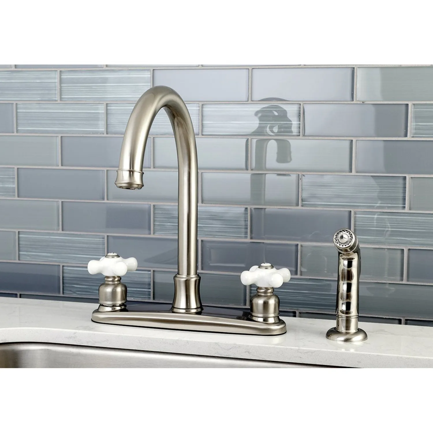 Clearance Victorian 4-Hole Centerset Kitchen Faucet Faucets With Side Spray