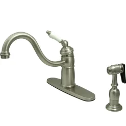 Discount Victorian Single Handle Kitchen Faucet with Brass Sprayer and Porcelain Lever Handle Faucets With Side Spray