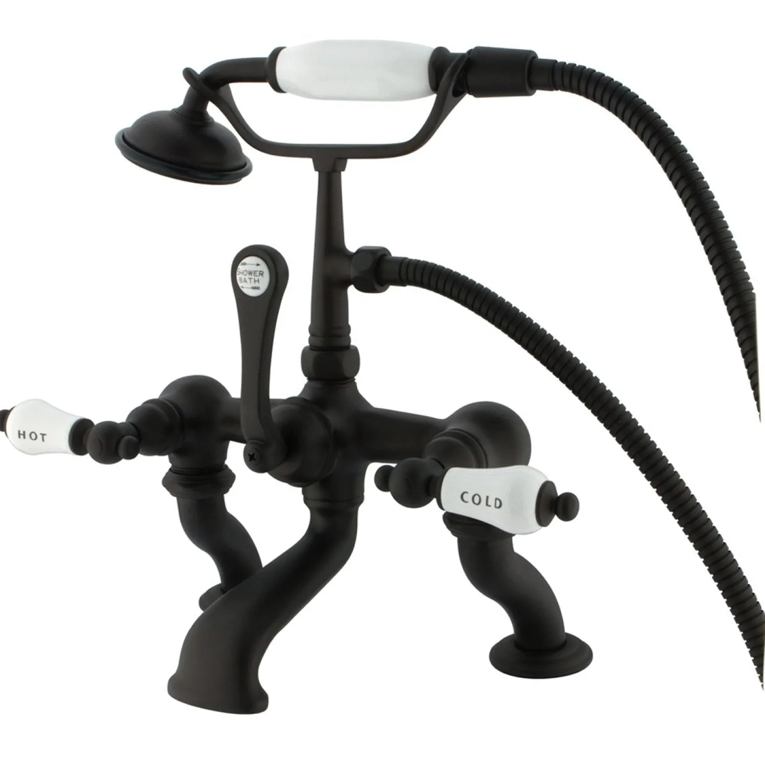 Online Vintage Adjustable 3-3/8" - 10" Center Brass Deck Mount Clawfoot Tub Filler with Hand Shower Tub Faucets