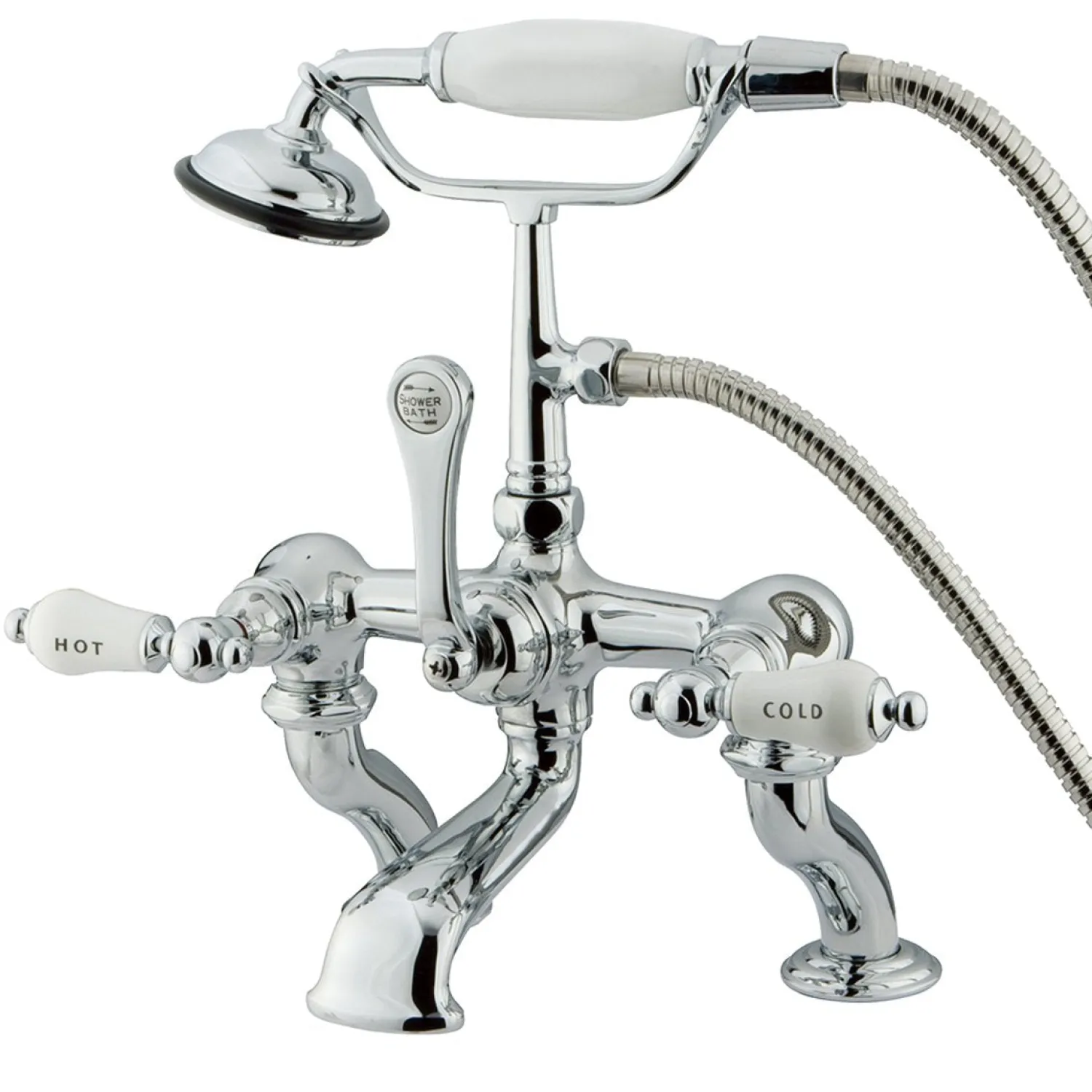 Online Vintage Adjustable 3-3/8" - 10" Center Brass Deck Mount Clawfoot Tub Filler with Hand Shower Tub Faucets