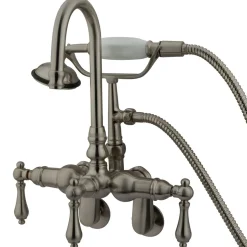 Online Vintage 3-3/8" - 9" Adjustable Center Classic Brass Wall Mount Clawfoot Tub Filler with Hand Shower Tub Faucets