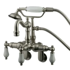 Best Vintage 3-3/8" - 9" Adjustable Center Brass Wall Mount Clawfoot Tub Filler with Hand Shower Tub Faucets