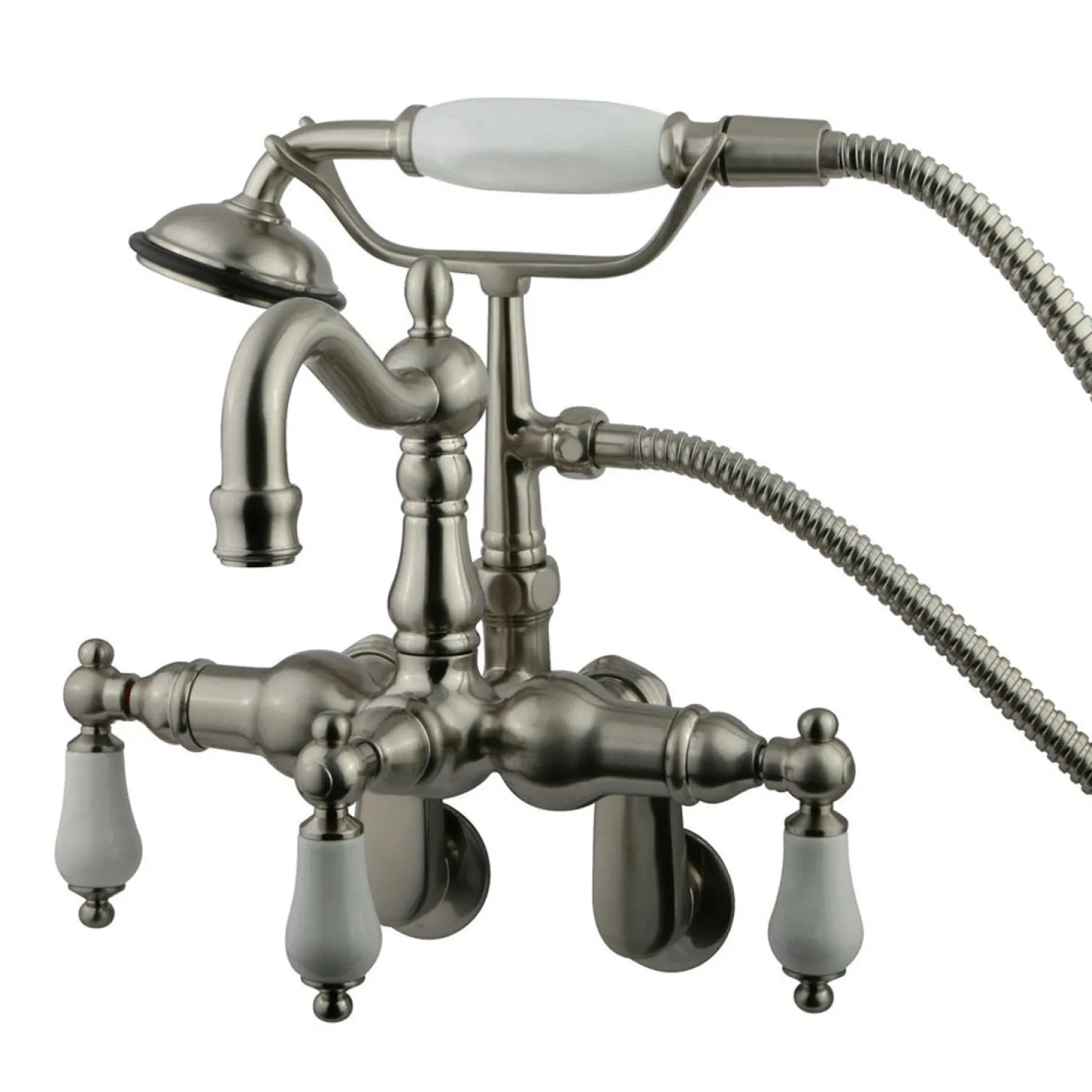 Best Vintage 3-3/8" - 9" Adjustable Center Brass Wall Mount Clawfoot Tub Filler with Hand Shower Tub Faucets