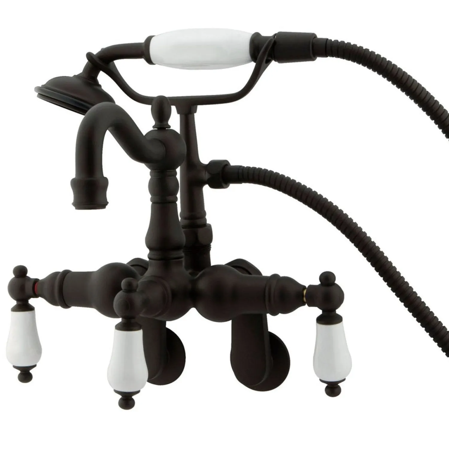 Best Vintage 3-3/8" - 9" Adjustable Center Brass Wall Mount Clawfoot Tub Filler with Hand Shower Tub Faucets
