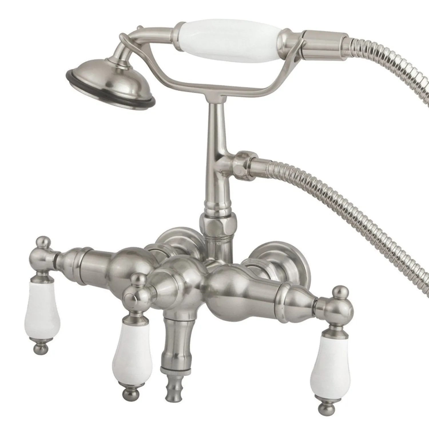 Vintage 3-3/8" Brass Wall Mount Clawfoot Tub Filler with Hand Shower Tub Faucets