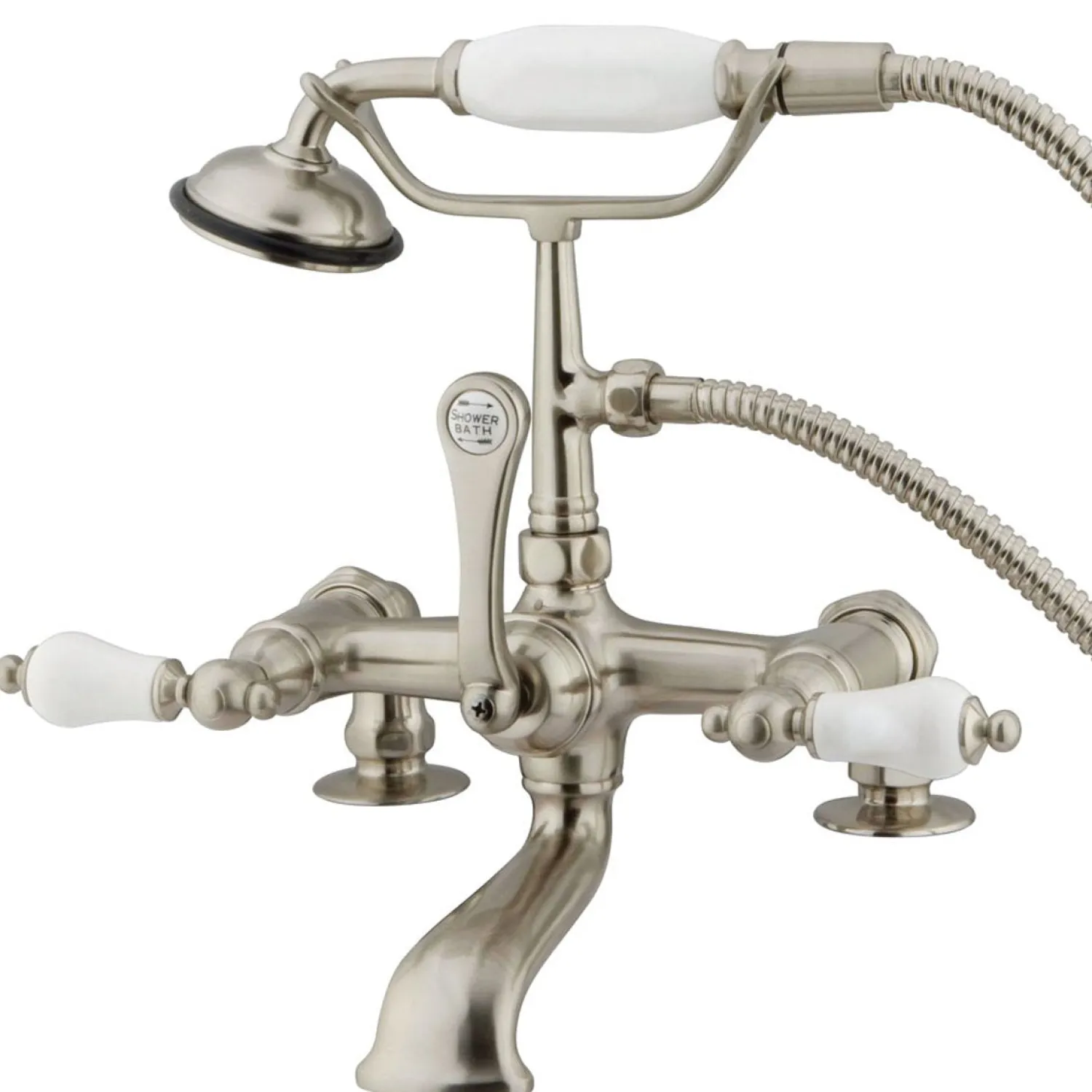New Vintage 7" Brass Clawfoot Deck Mount Tub Filler with Hand Shower Tub Faucets