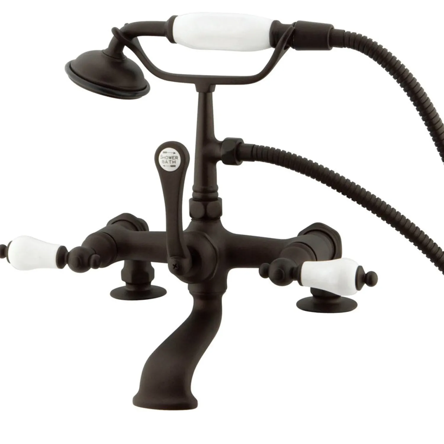 New Vintage 7" Brass Clawfoot Deck Mount Tub Filler with Hand Shower Tub Faucets