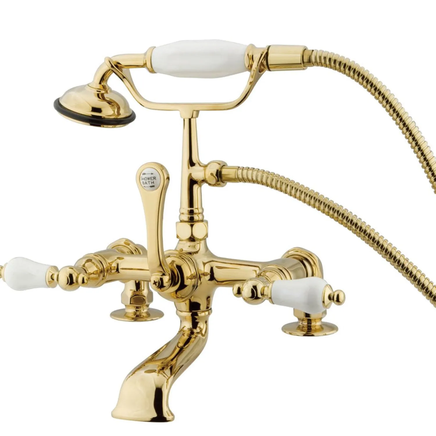 New Vintage 7" Brass Clawfoot Deck Mount Tub Filler with Hand Shower Tub Faucets