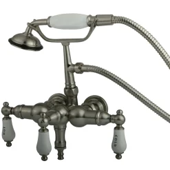 Vintage 3-3/8" Classic Brass Clawfoot Wall Mount Tub Filler with Hand Shower Tub Faucets