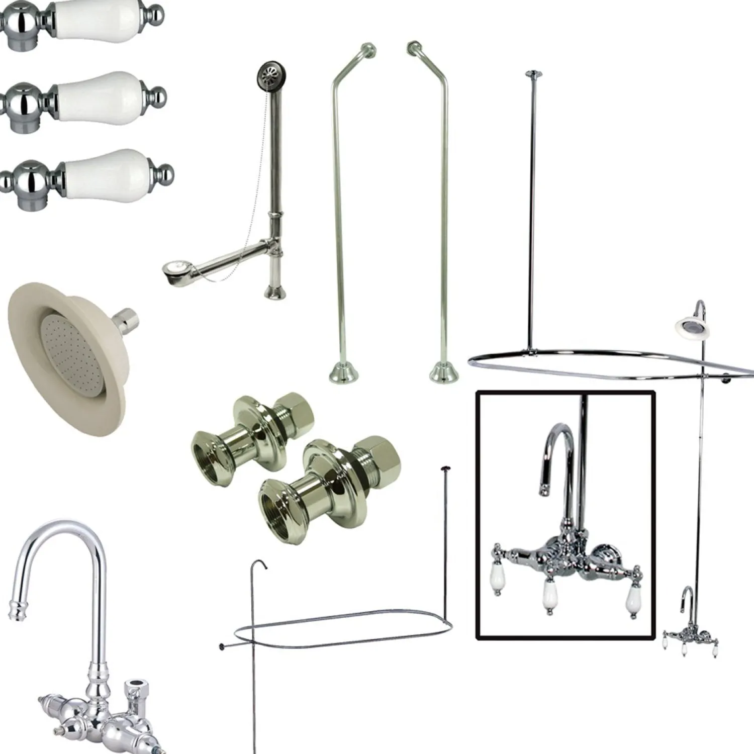 Discount Vintage Clawfoot Tub Package with High Rise Goose Neck in Polished Chrome Tub & Shower Sets|Tub Faucets