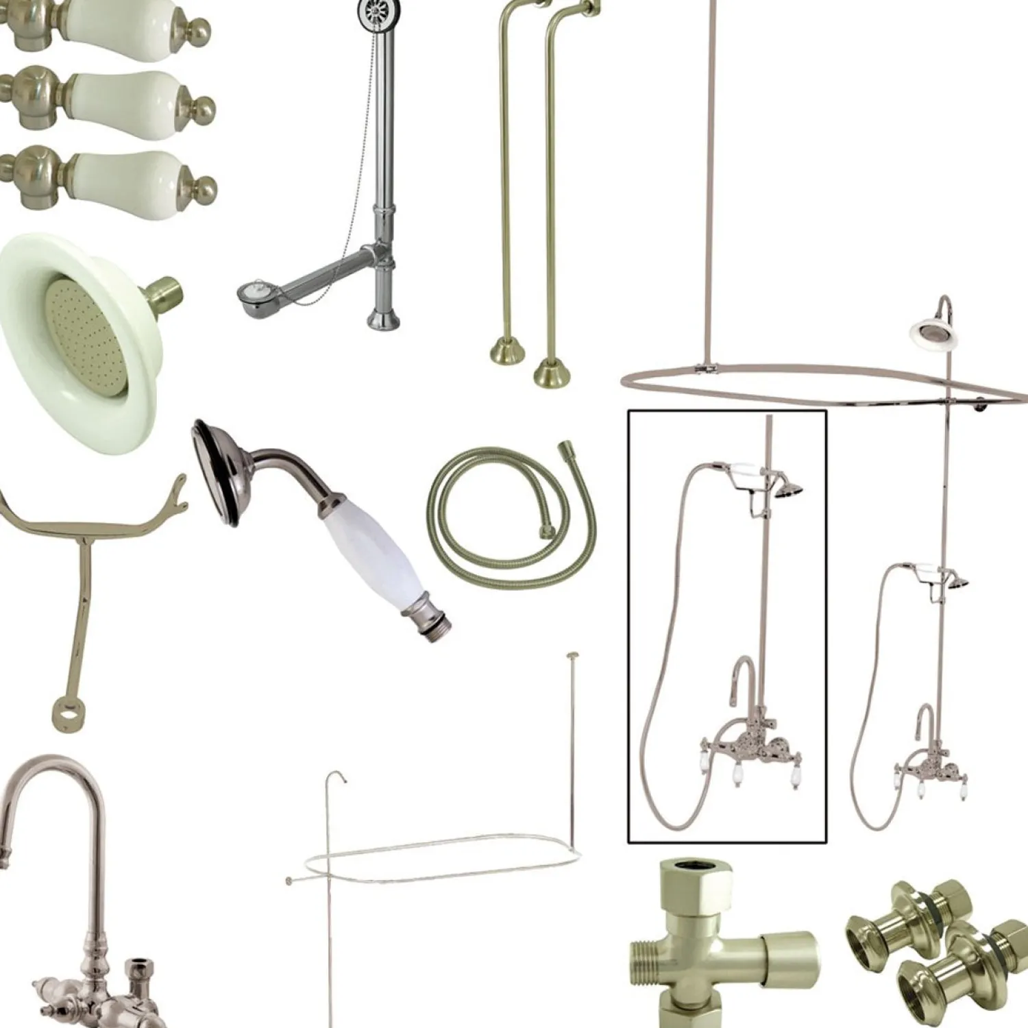 New Vintage Clawfoot Tub Package with High Rise Goose Neck Tub & Shower Sets|Tub Faucets
