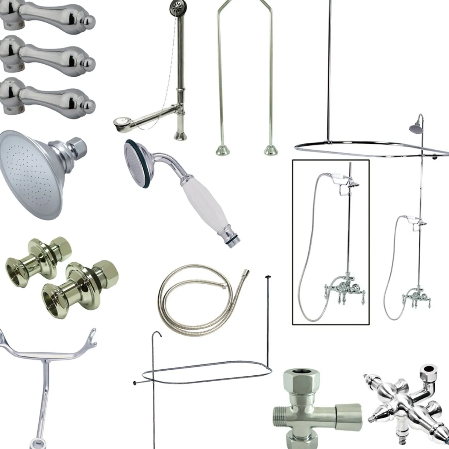 New Vintage Clawfoot Tub Package with 22" Supply Lines in Polished Chrome Tub & Shower Sets|Tub Faucets