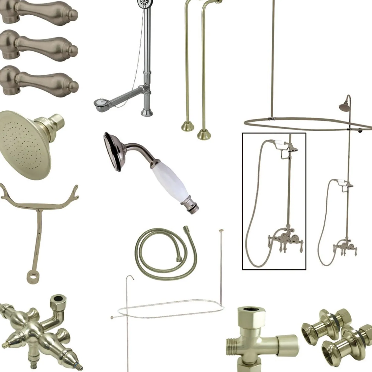 Vintage Clawfoot Tub Package with 22" Supply Lines and 62" Shower Riser Tub & Shower Sets|Tub Faucets