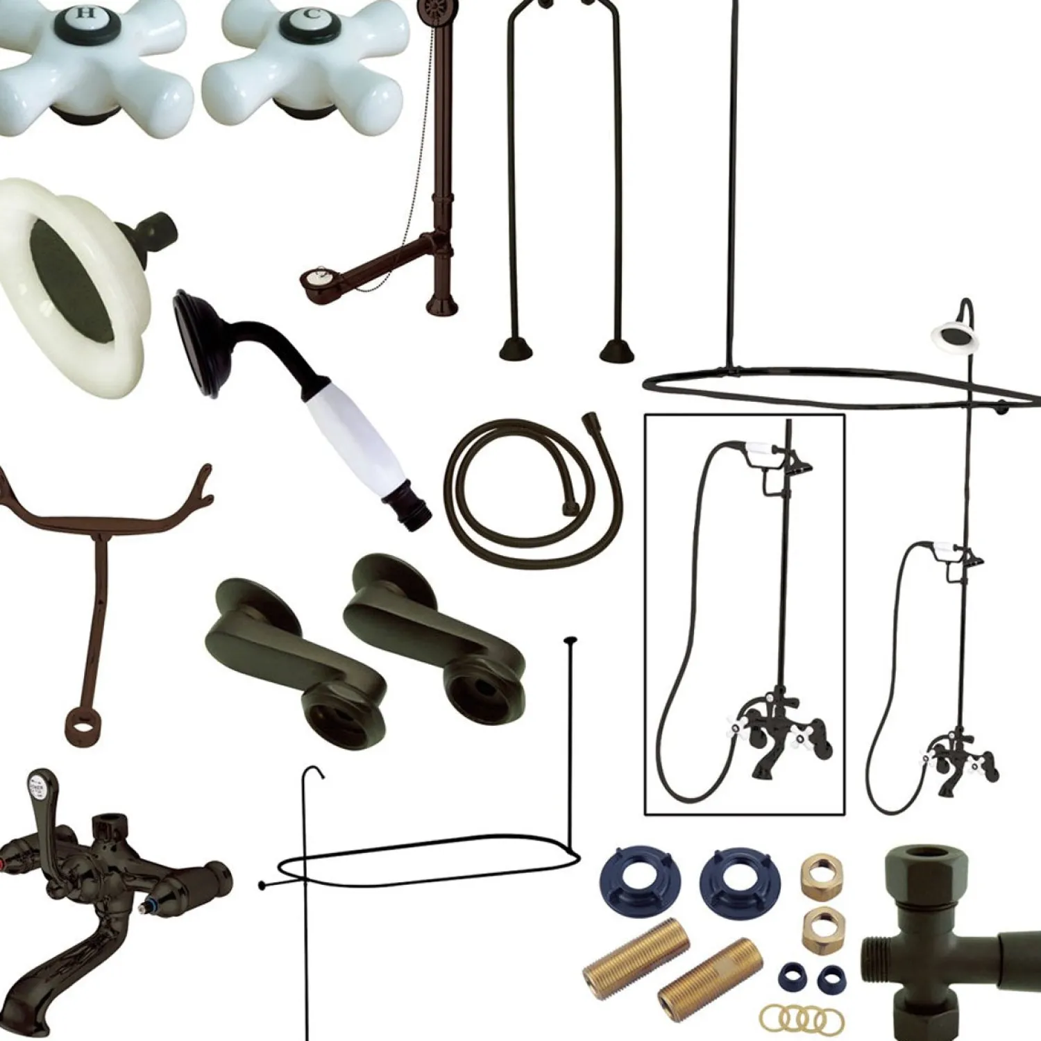 Sale Vintage Clawfoot Tub Wall Mount Package with Porcelain Cross Handles Tub Faucets
