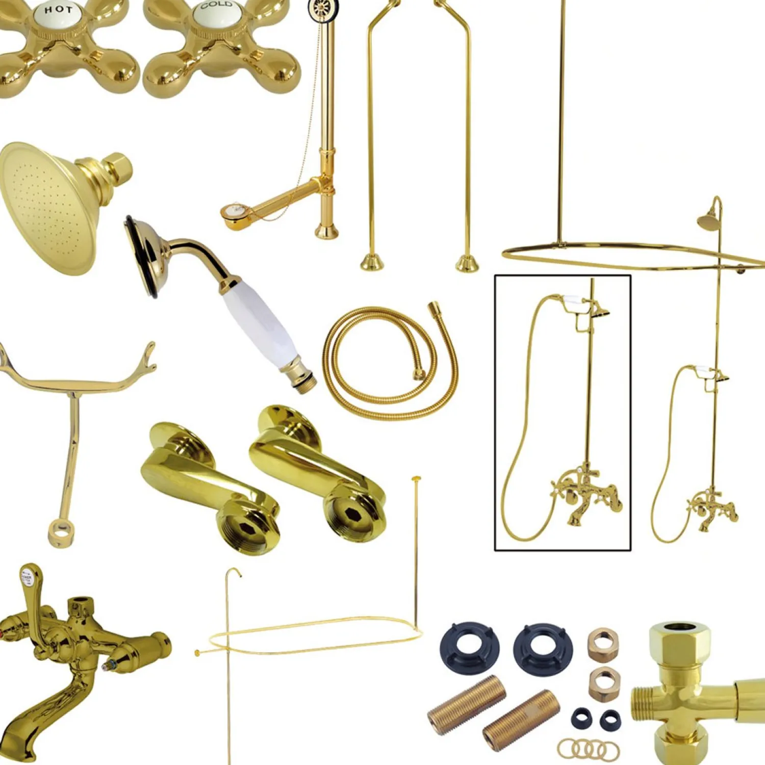 Online Vintage Clawfoot Tub Wall Mount Package with Metal Cross Handles Tub Faucets