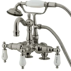 Clearance Vintage Deck Mount Clawfoot Tub Filler Faucet with 3-3/8" Spread Hand Shower and Tub Faucets