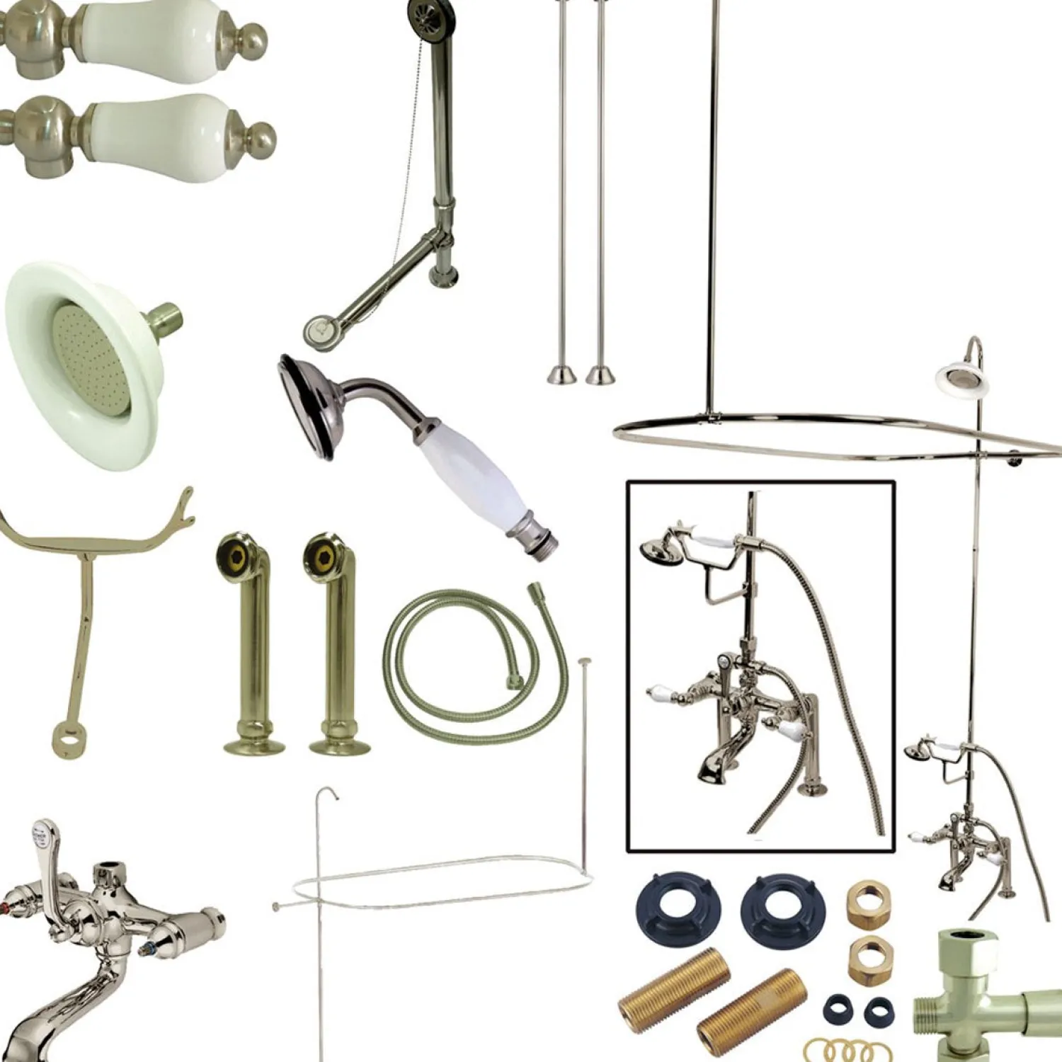 Best Vintage Deck Mount 7" Center Clawfoot Tub Fixture with Shower Riser Package Tub Faucets