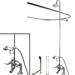 Best Vintage Deck Mount 7" Center Clawfoot Tub Fixture with Shower Riser Package Tub Faucets