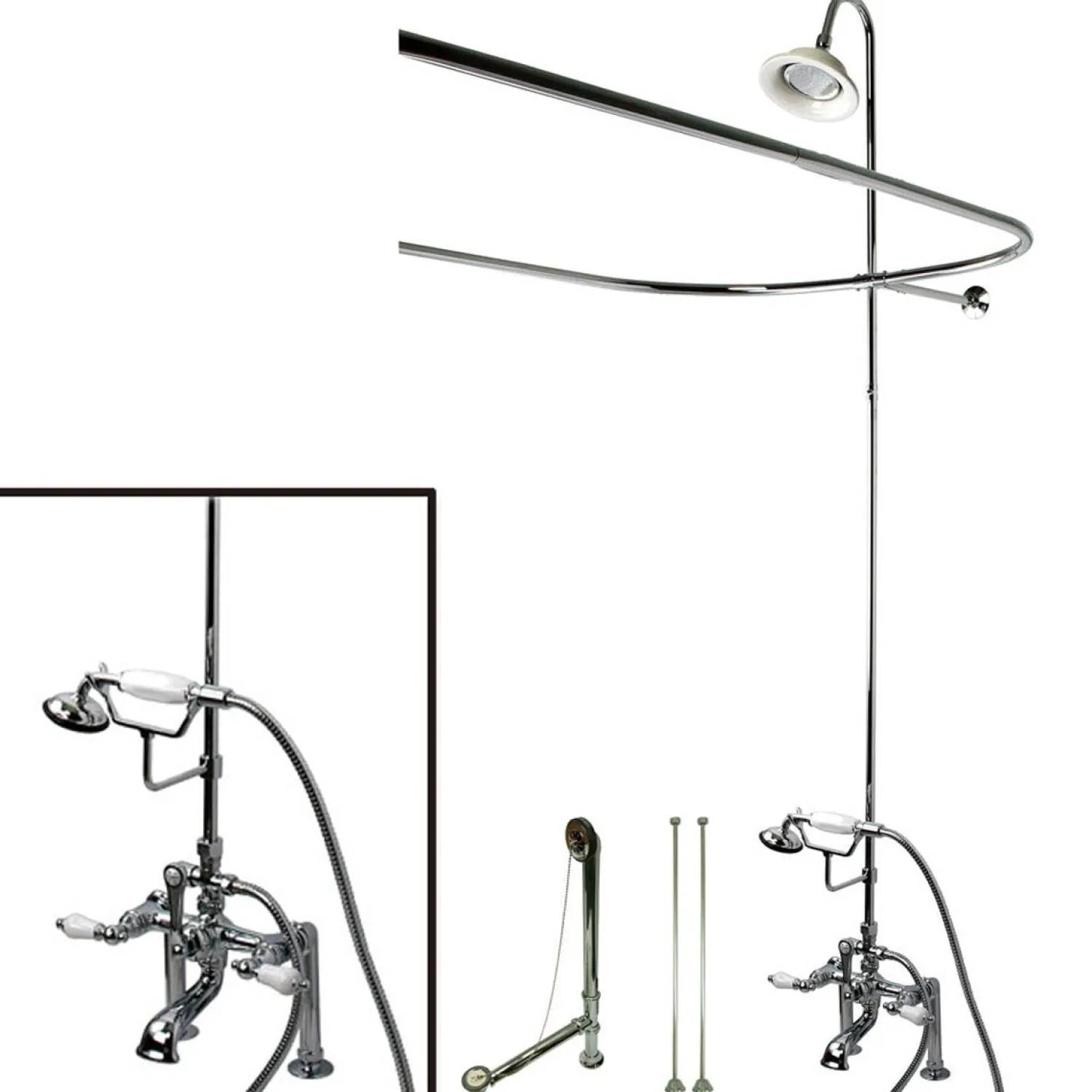Best Vintage Deck Mount 7" Center Clawfoot Tub Fixture with Shower Riser Package Tub Faucets