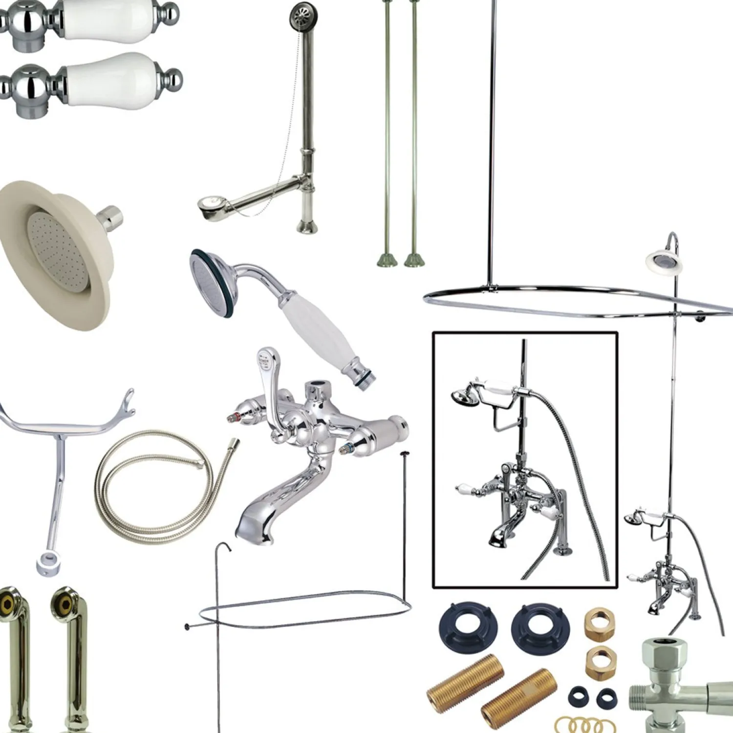 Best Vintage Deck Mount 7" Center Clawfoot Tub Fixture with Shower Riser Package Tub Faucets