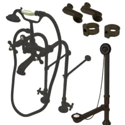 New Vintage Freestanding Clawfoot Tub Faucet Package with Metal Cross Handles Tub Faucets