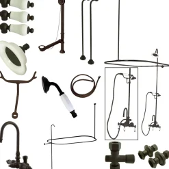 Outlet Vintage High Rise Gooseneck Clawfoot Tub and Shower Package with Porcelain Lever Handles Tub & Shower Sets|Tub Faucets