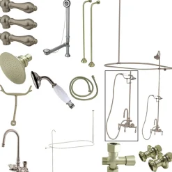 Hot Vintage High Rise Gooseneck Clawfoot Tub and Shower Package with Metal Lever Handles Tub & Shower Sets|Tub Faucets