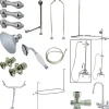 Online Vintage High Rise Gooseneck Clawfoot Tub and Shower Package with Porcelain Lever Handles in Polished Chrome Tub & Shower Sets|Tub Faucets