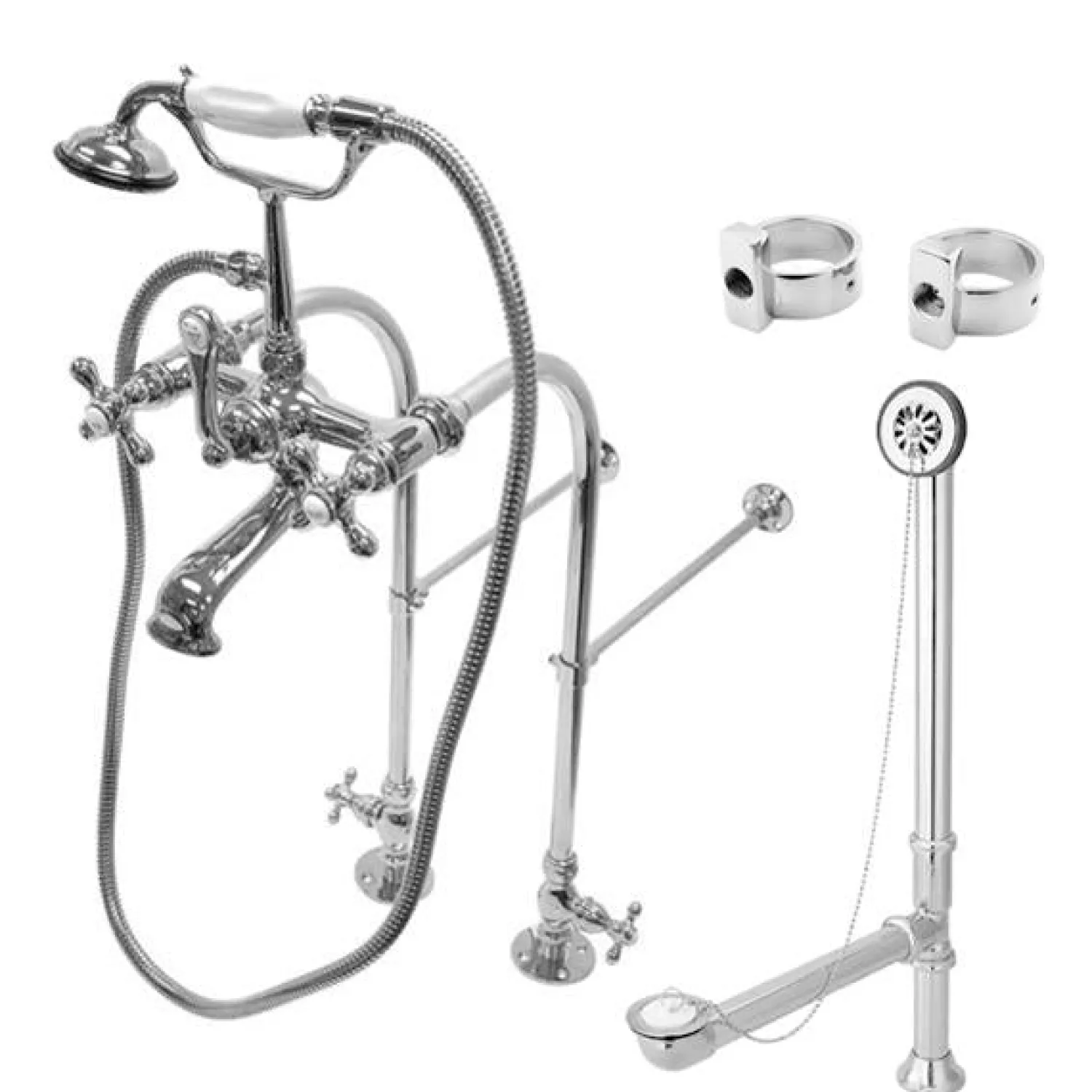 Hot Vintage Metal Cross Handles Freestanding Clawfoot Tub Faucet Package Tub Faucets