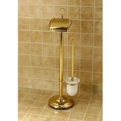New Vintage Pedestal Toilet Paper and Brush Holder in Polished Brass Toilet Paper Holders