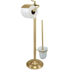 New Vintage Pedestal Toilet Paper and Brush Holder in Polished Brass Toilet Paper Holders