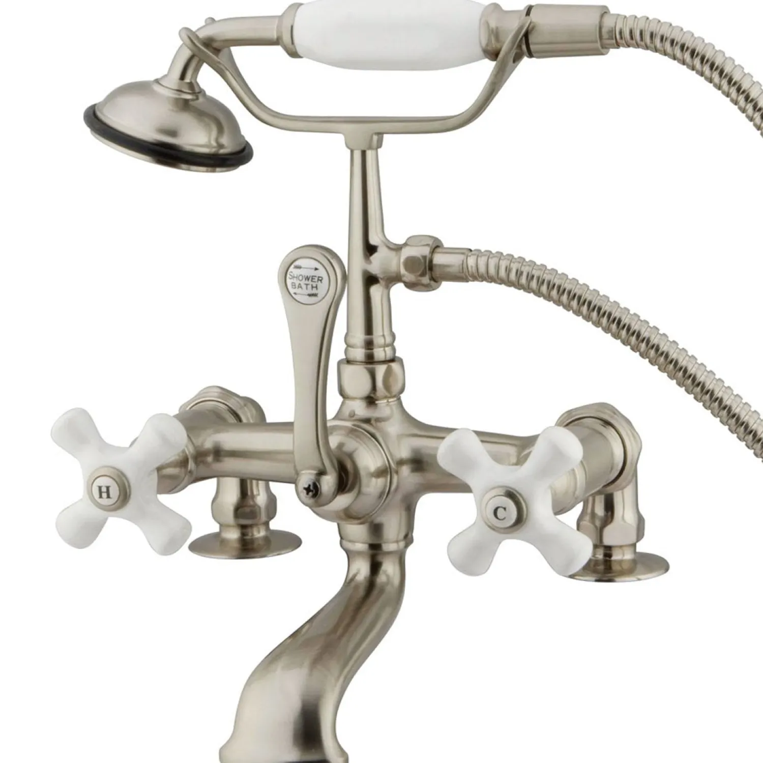 Clearance Vintage 7" Spread Classic Clawfoot Deck Mount Tub Filler with Hand Shower Tub Faucets